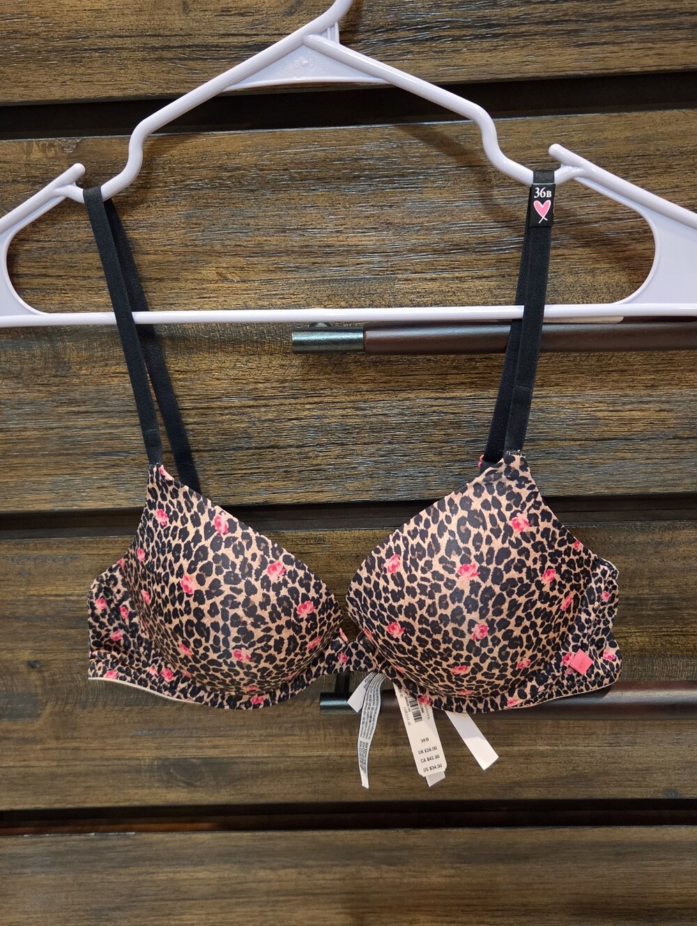 Victoria's Secret Leopard with Pink Flowers T-Shirt Bra 36B NEW